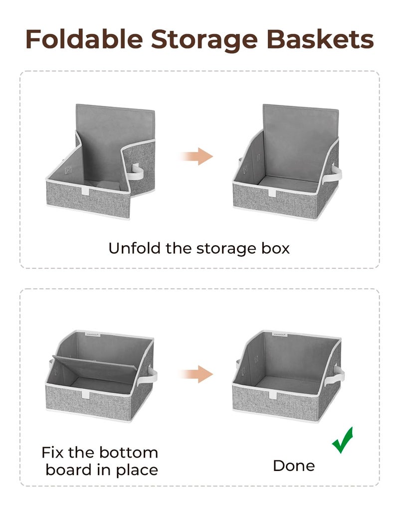 سورتيج وركس صناديق تخزين للخزائن من ستورج وركس، صندوق تنظيم شبه منحرف للأرفف، سلة ملابس قماشية، سلال تنظيم قابلة للطي بمقابض، صغيرة، عبوة من 3 قطع، رمادي - Image 5